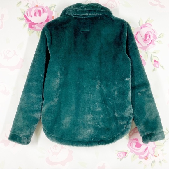 NEW Abercrombie & Fitch Jacket XS Teal Green Faux Fur Half Zipper Pullover XS - Picture 6 of 11